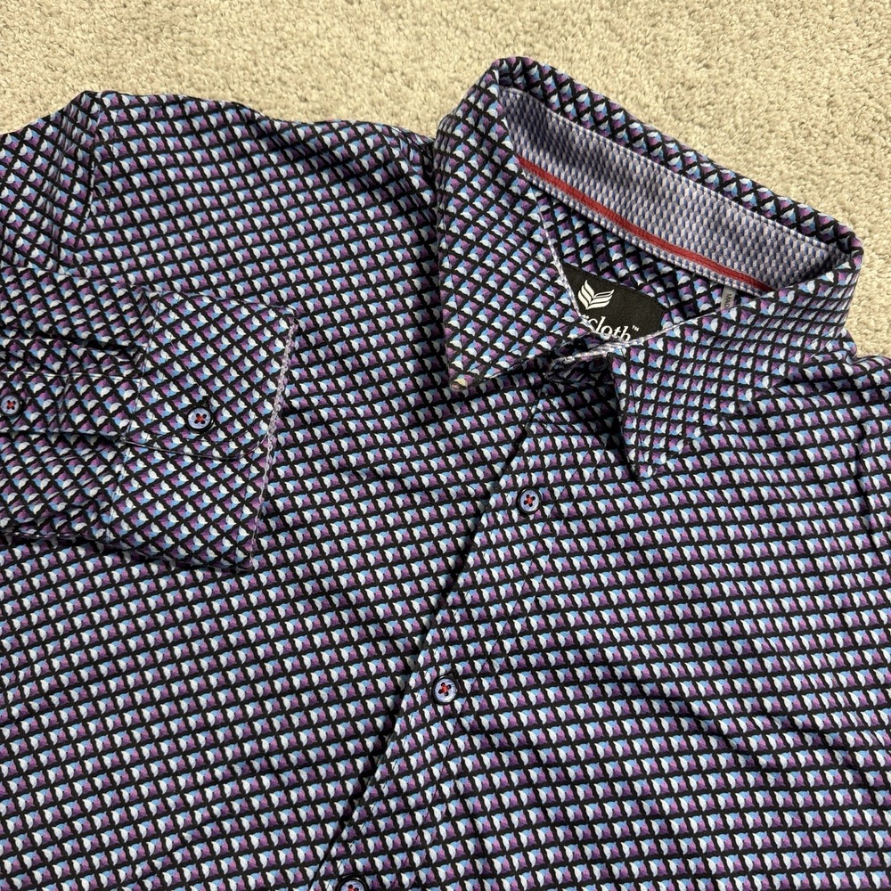 Butter Cloth Shirt Mens Sz L Purple Black Geometric Long Sleeve Button Up Dress